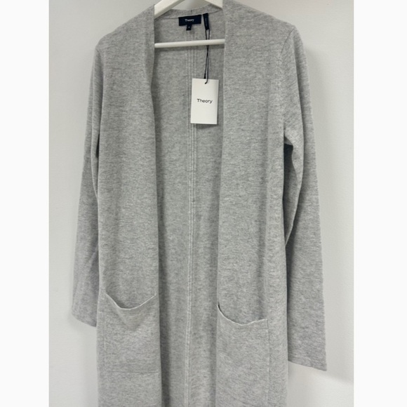 Theory Torino Cashmere Long Cardigan in Mineral Grey. - Picture 5 of 8